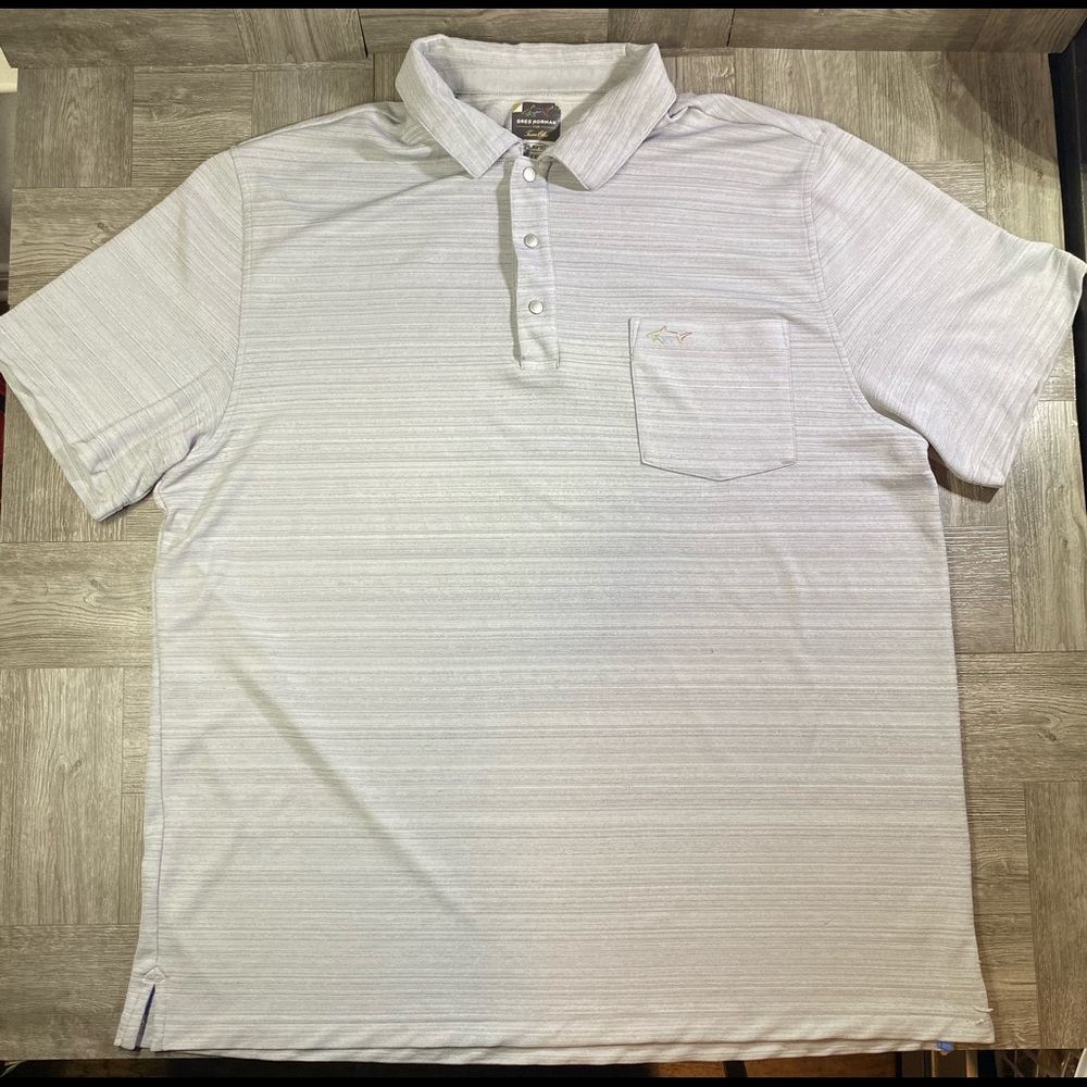 Greg Norman Mens XXL 2XL Tasso Elba Play Dry Gray Golf Polo Shirt Shark Logo